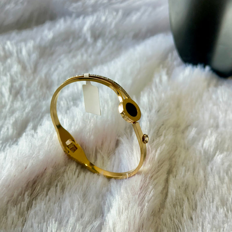 Gold Round Roman Number Dial Cuff Bracelet