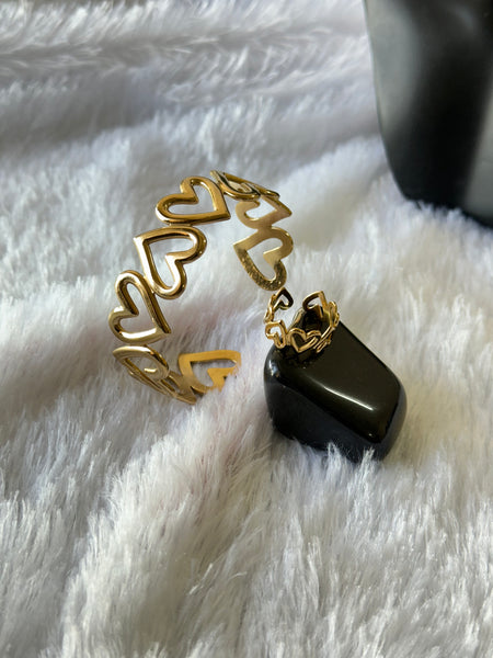 Gold Heart Bracelet and Ring Combo