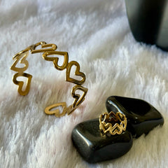 Gold Heart Bracelet and Ring Combo