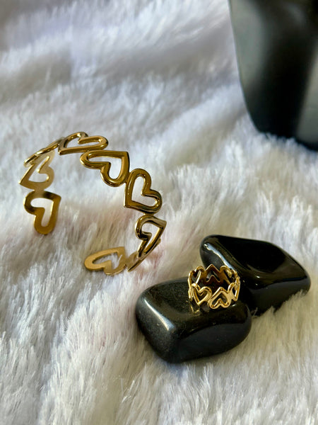Gold Heart Bracelet and Ring Combo