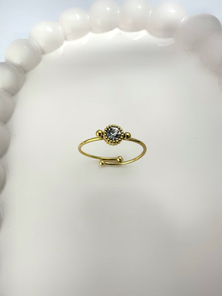 Anti Tarnish Dainty Adjustable Ring with Stone