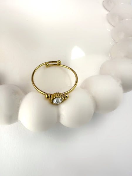 Anti Tarnish Dainty Adjustable Ring with Stone