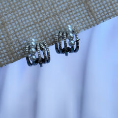 Silver Pearl studded semi hoops