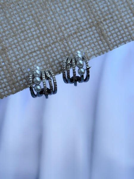 Silver Pearl studded semi hoops