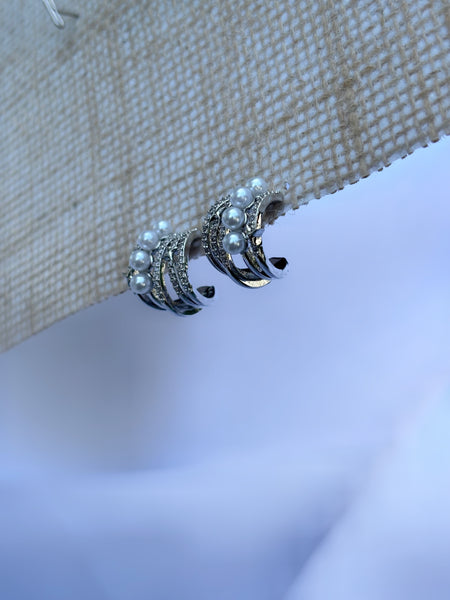 Silver Pearl studded semi hoops