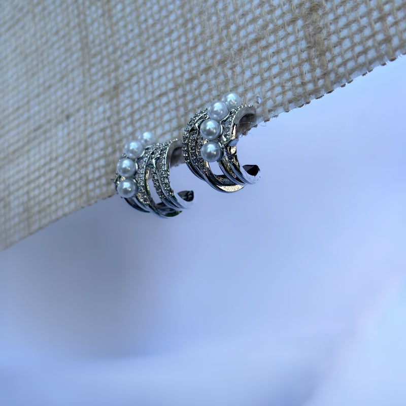 Silver Pearl studded semi hoops