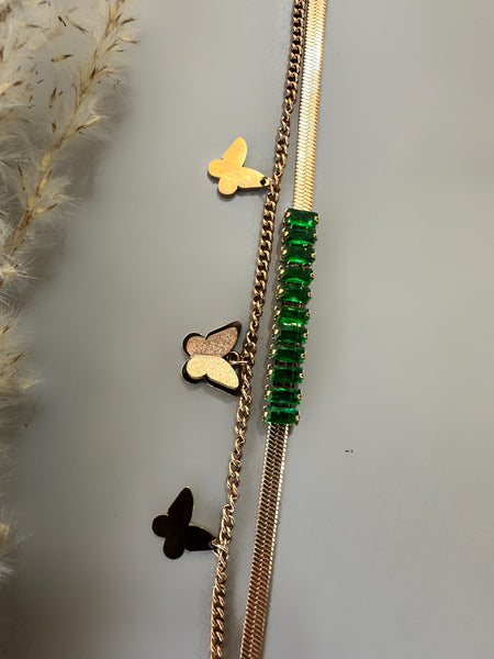 Snake Chain Butterfly Charm Bracelet - Rose Gold