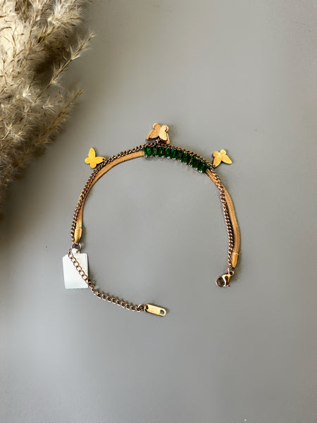 Snake Chain Butterfly Charm Bracelet - Rose Gold