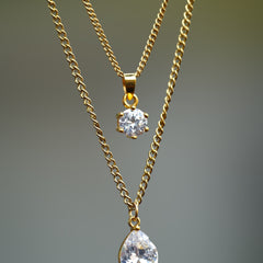 Layered Solitaire Style Pendant Anti Tarnish Necklace