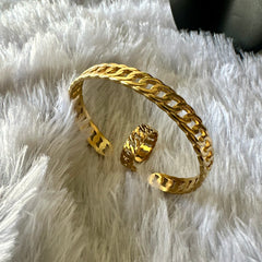 Link Chain Anti Tarnish Bracelet Ring Combo