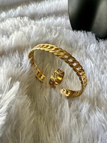 Link Chain Anti Tarnish Bracelet Ring Combo