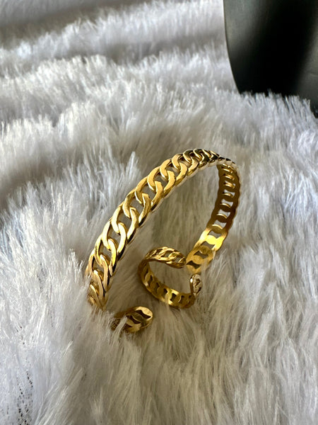 Link Chain Anti Tarnish Bracelet Ring Combo