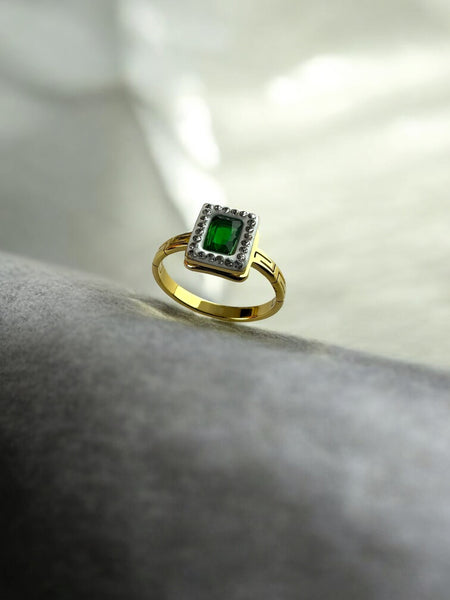 Minimalistic Anti Tarnish green stone ring