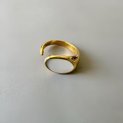 Oval Mother of Pearl Cuff Ring - Gold