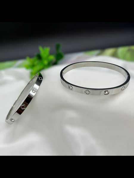 Engraved and Embellished Anti-tarnish Bracelet - Silver