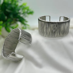Chunky Metal Strings Cuff Bracelet - Silver