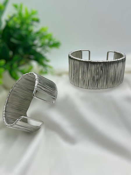 Chunky Metal Strings Cuff Bracelet - Silver