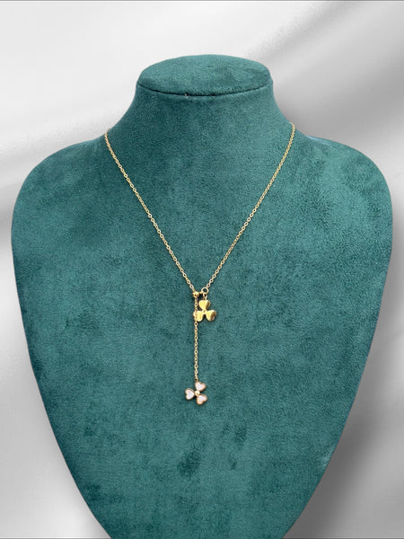 Clover Y-shaped charms Necklace - Gold