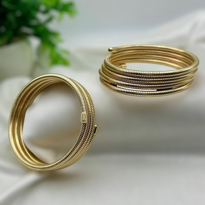 Plain Stretchable Spiral Bracelet Bangle - Gold
