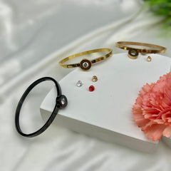 Plain Anti-tarnish Bracelet with Replaceable Stones - Gold