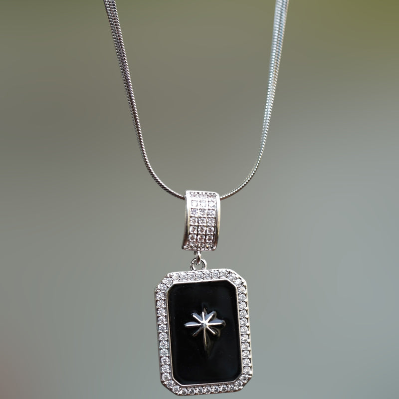 Anti Tarnish Studded Pendant Necklace - Snake Chain