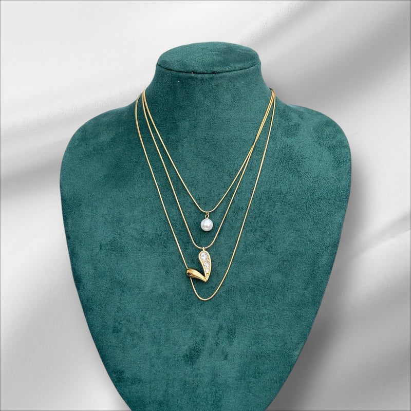 Three Layered Chain Necklace with Pendant