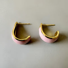 Pink Enamel Anti Tarnish Earrings - Gold