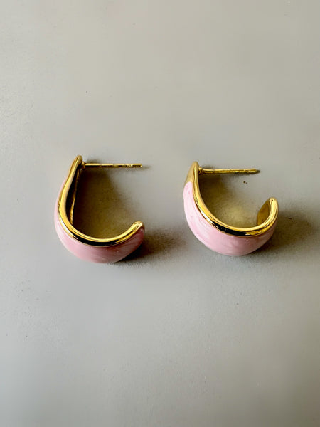 Pink Enamel Anti Tarnish Earrings - Gold