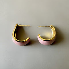 Pink Enamel Anti Tarnish Earrings - Gold