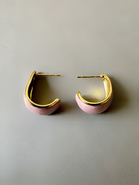Pink Enamel Anti Tarnish Earrings - Gold