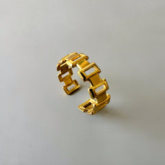 Rectangle Link Anti-Tarnish Ring - Gold
