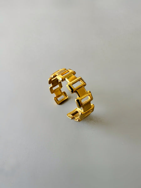 Rectangle Link Anti-Tarnish Ring - Gold