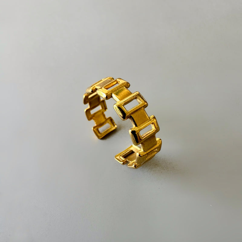 Rectangle Link Anti-Tarnish Ring - Gold