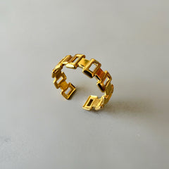 Rectangle Link Anti-Tarnish Ring - Gold