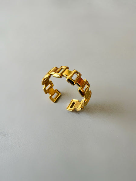 Rectangle Link Anti-Tarnish Ring - Gold