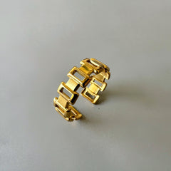 Rectangle Link Anti-Tarnish Ring - Gold