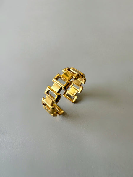 Rectangle Link Anti-Tarnish Ring - Gold