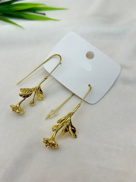 Rose Dangler Anti-tarnish Earrings - Gold