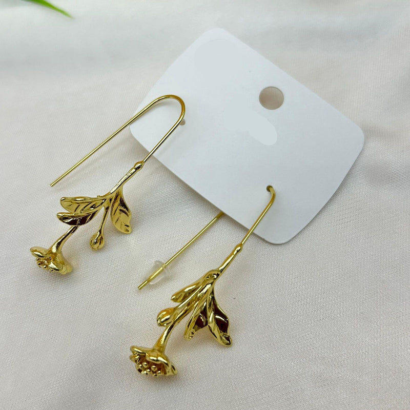 Rose Dangler Anti-tarnish Earrings - Gold
