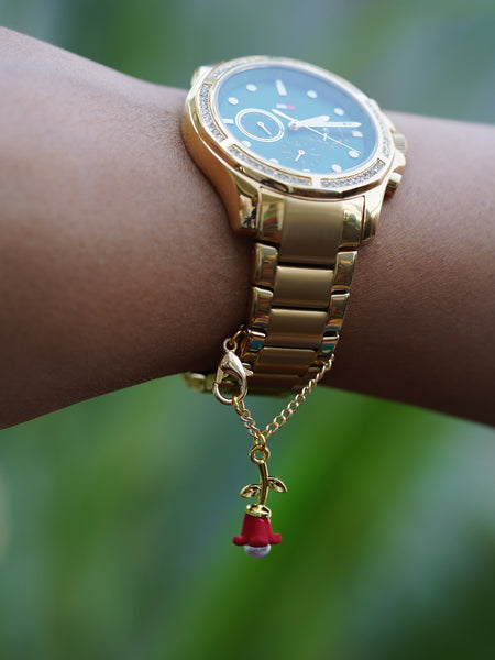 Red Rose Watch Charm - Gold