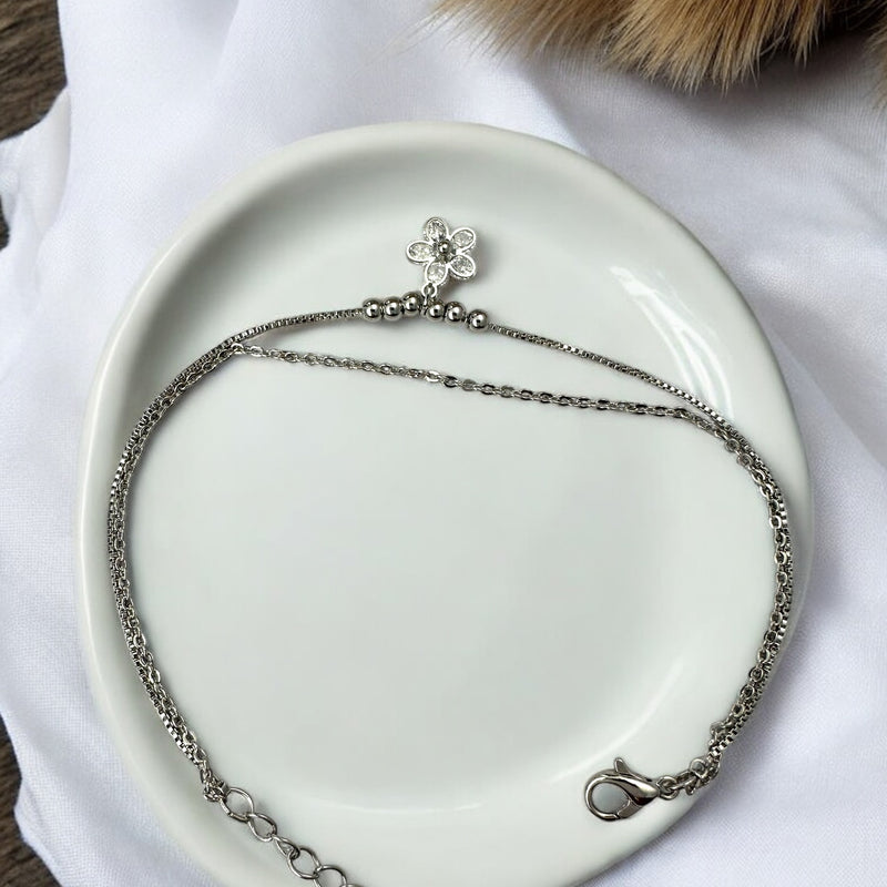 Silver Anti Tarnish Layered Charm Bracelet