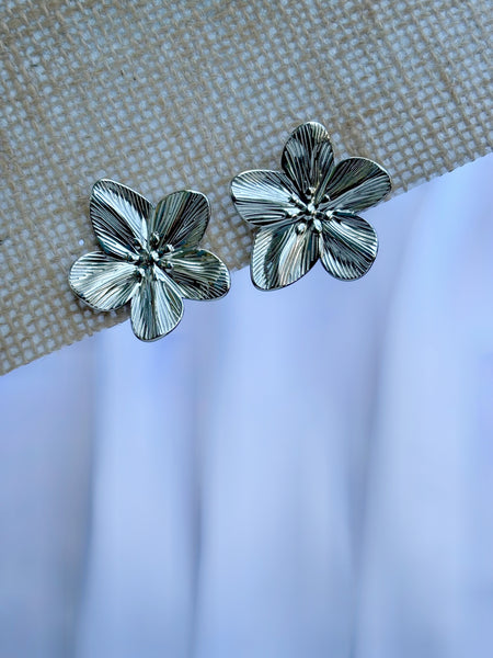 Silver Flower Shaped Anti Tarnish Earrings