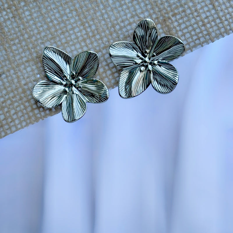 Silver Flower Shaped Anti Tarnish Earrings