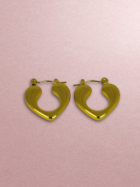 Small Anti Tarnish Heart Clip-on Hoops - Gold