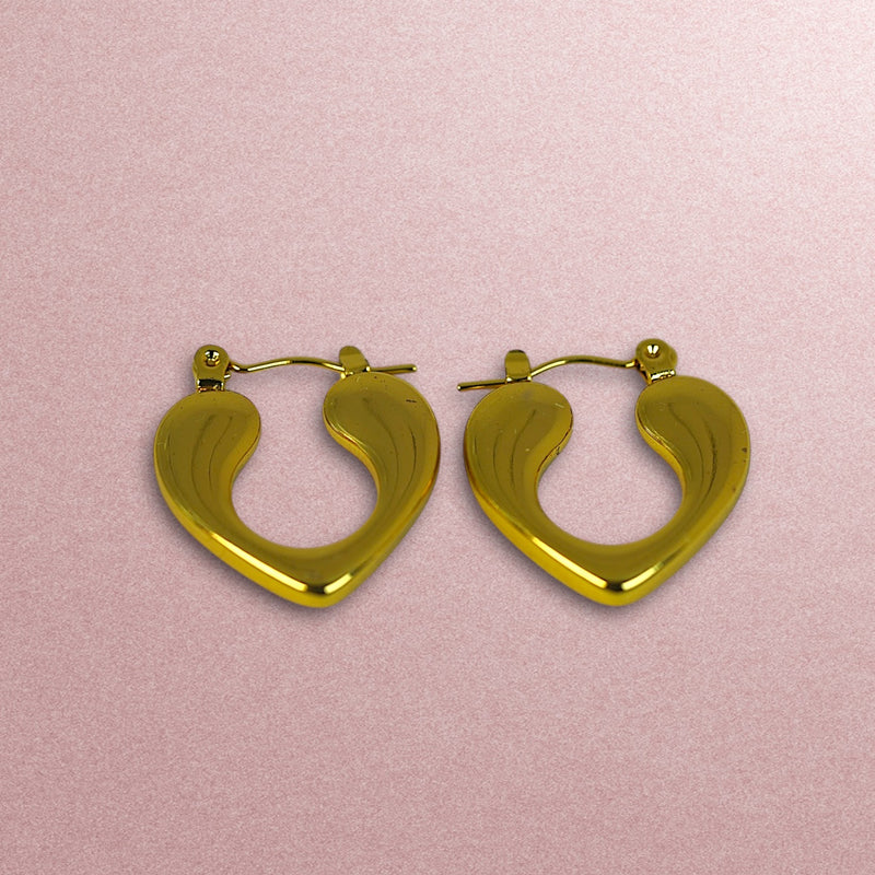 Small Anti Tarnish Heart Clip-on Hoops - Gold