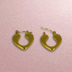 Small Anti Tarnish Heart Clip-on Hoops - Gold