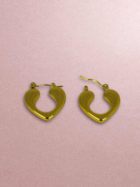 Small Anti Tarnish Heart Clip-on Hoops - Gold