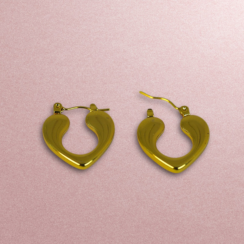 Small Anti Tarnish Heart Clip-on Hoops - Gold