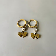 Small Bow on Hoops Anti Tarnish Earrings - Gold