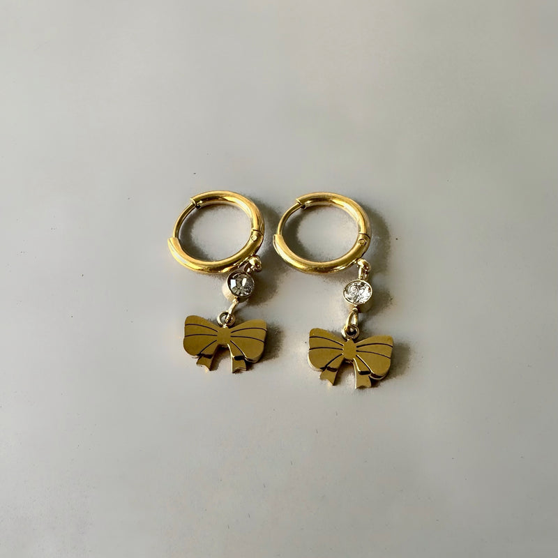 Small Bow on Hoops Anti Tarnish Earrings - Gold
